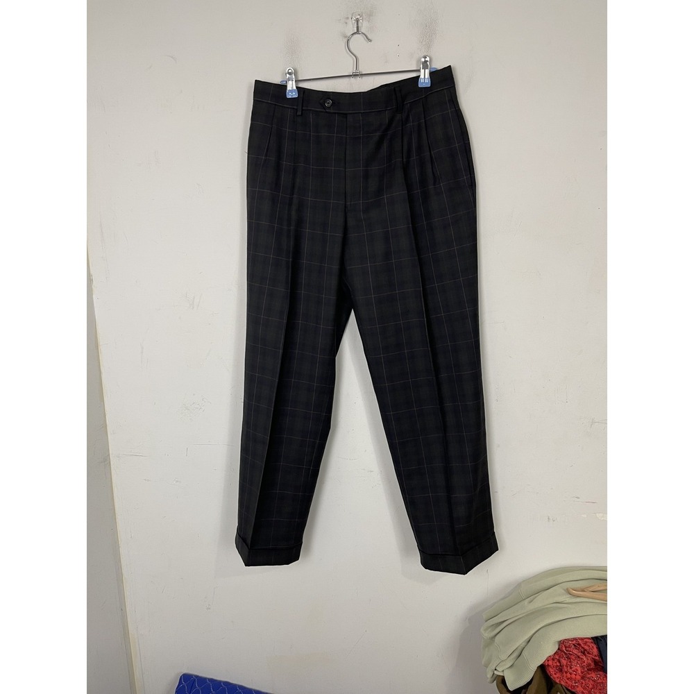 Jos A Bank Mens Dress Pants 32x30 Tartan Plaid Pleated Cuffed Holiday Christmas